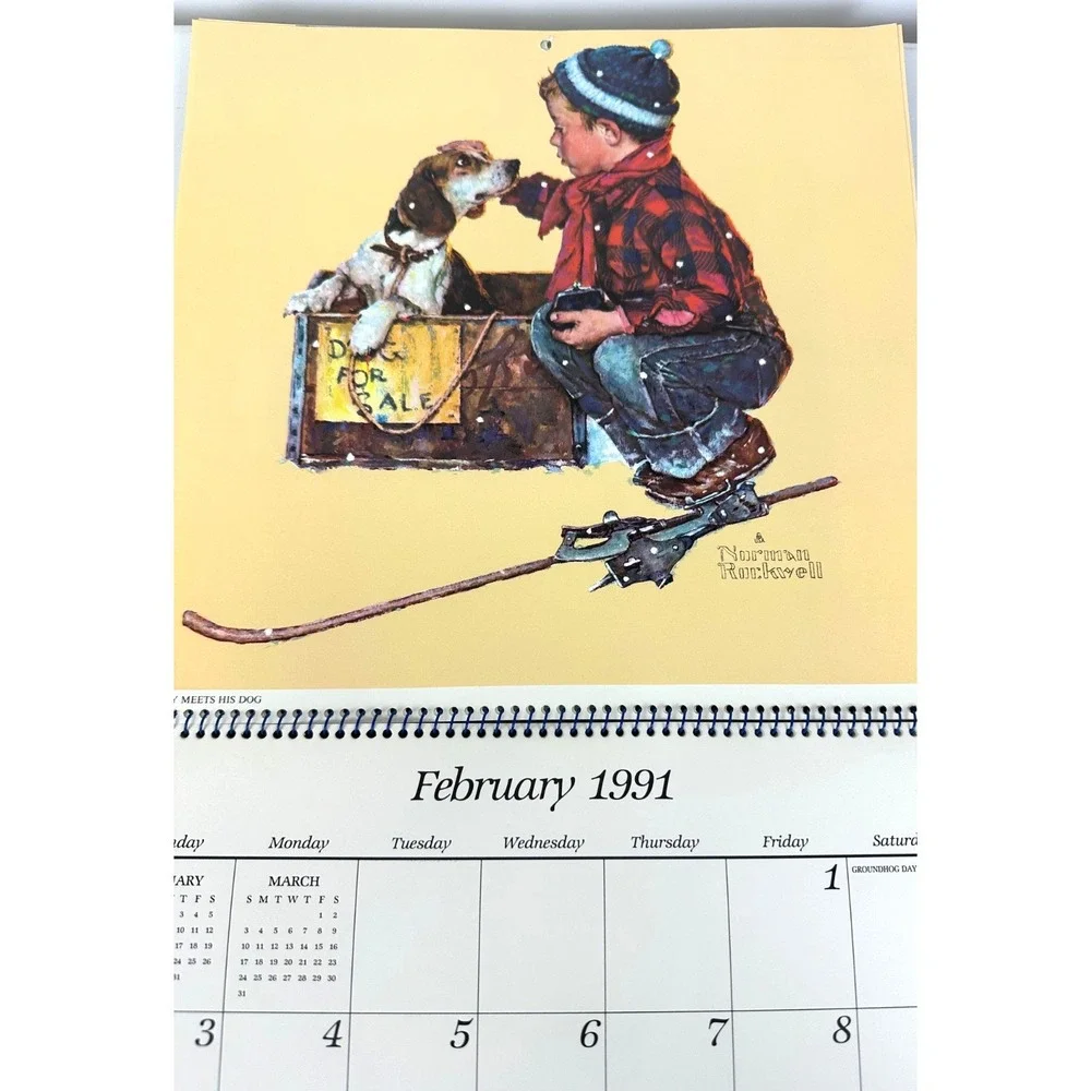 Vintage Norman Rockwell Wall Calendar 1991 Art Work 11x11 USA Hoyle products